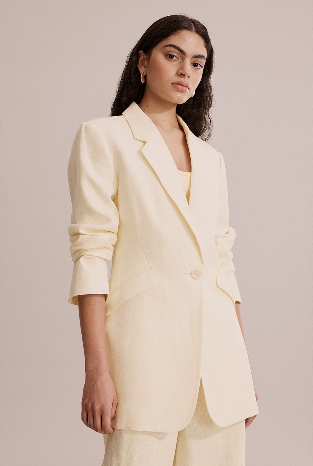 Organically Grown Linen Waisted Single Breasted Blazer