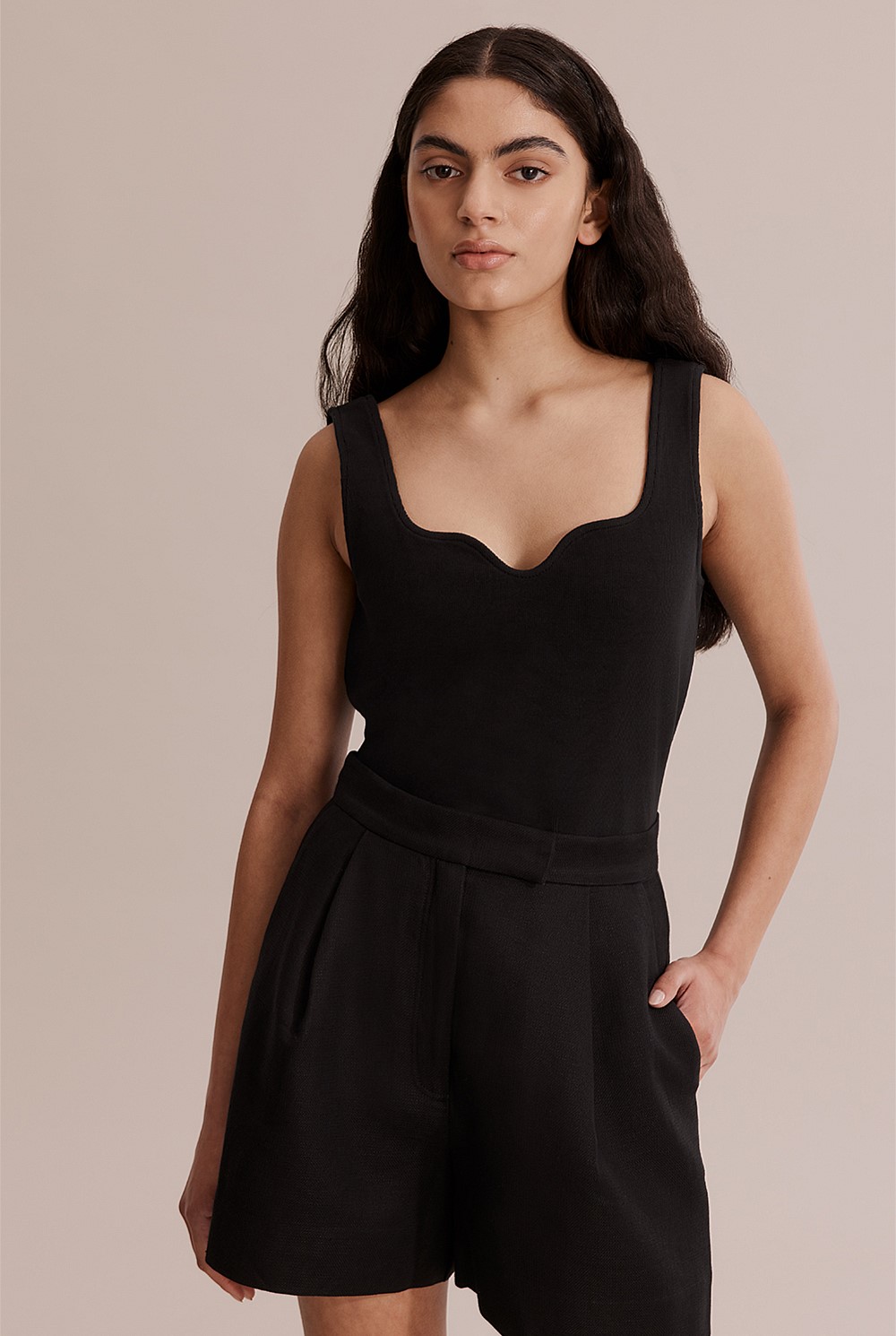 Black Shaped Front Rib Tank - T-Shirts & Tops | Country Road