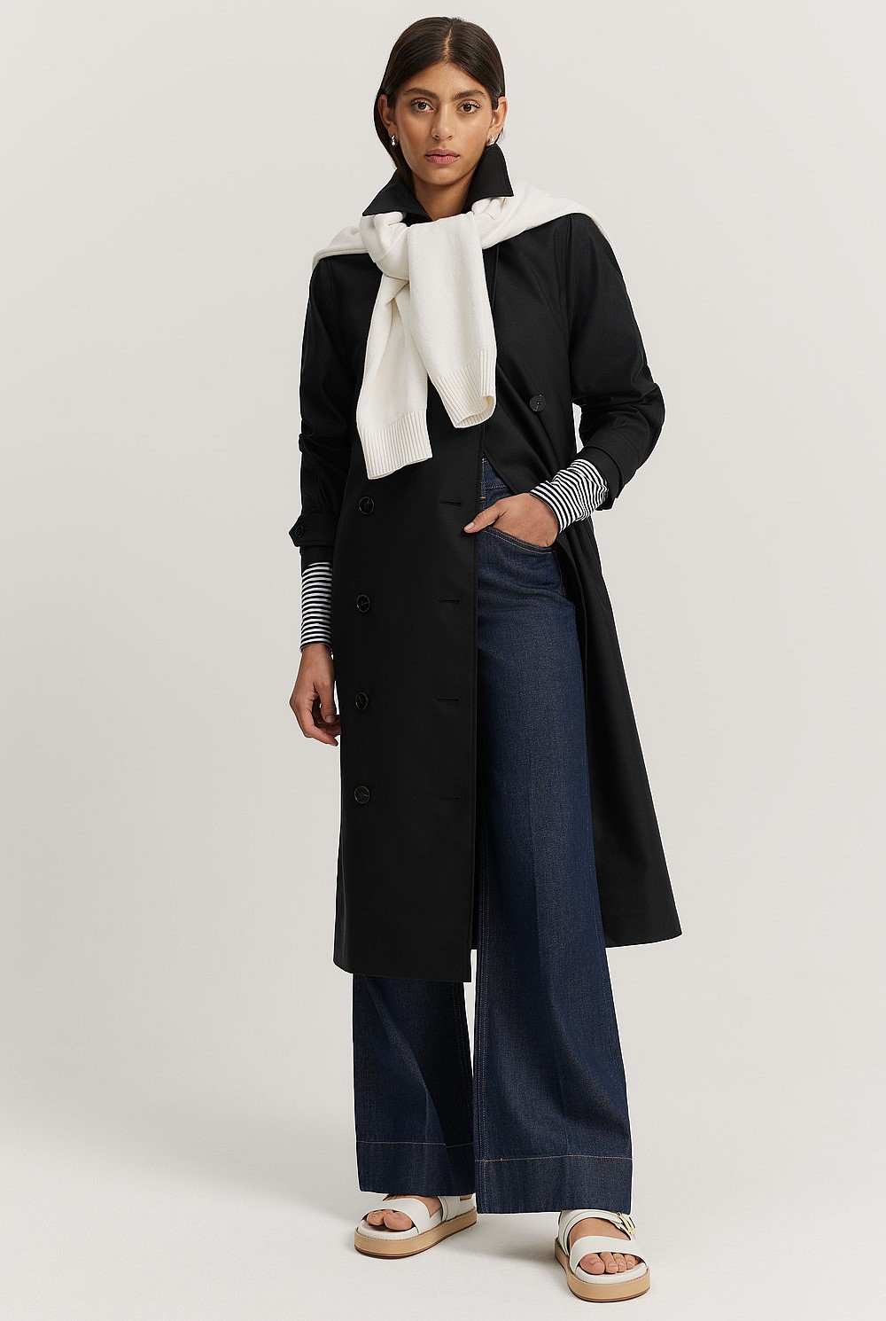 Cotton Blend High Rise Wide Leg Jean