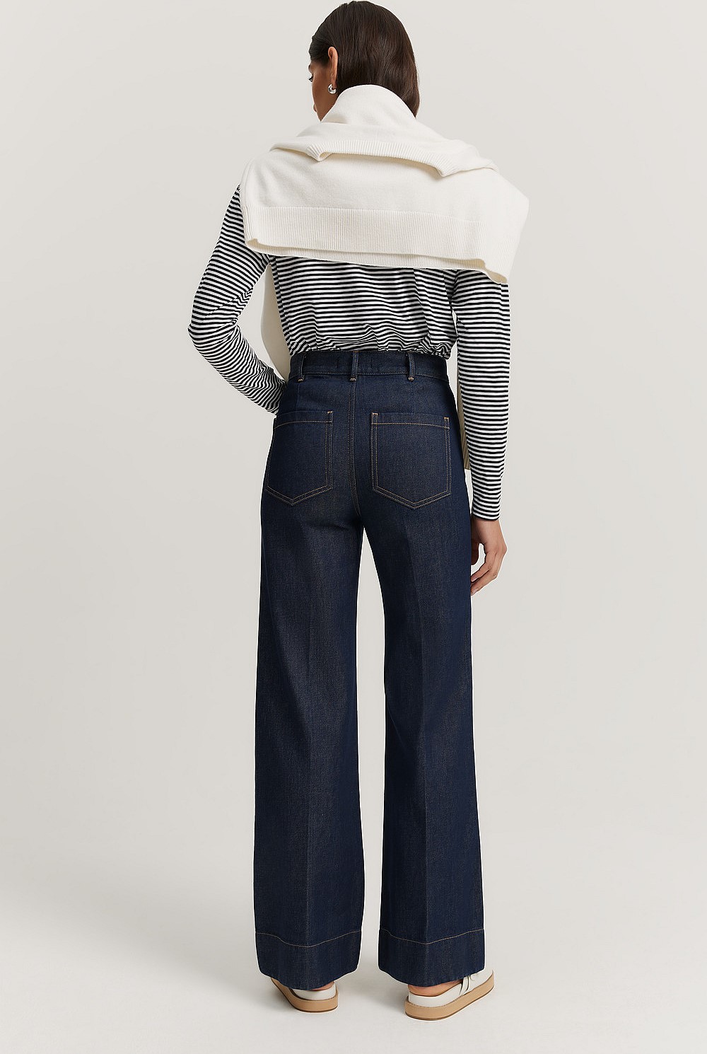 Cotton Blend High Rise Wide Leg Jean