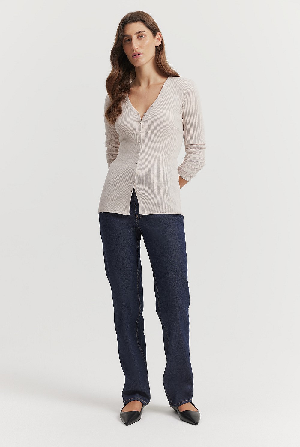 Australian Merino Wool Silk Rib Cardigan