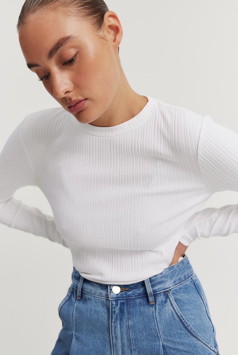 White Long Sleeve Rib Top - T-Shirts & Tops | Country Road