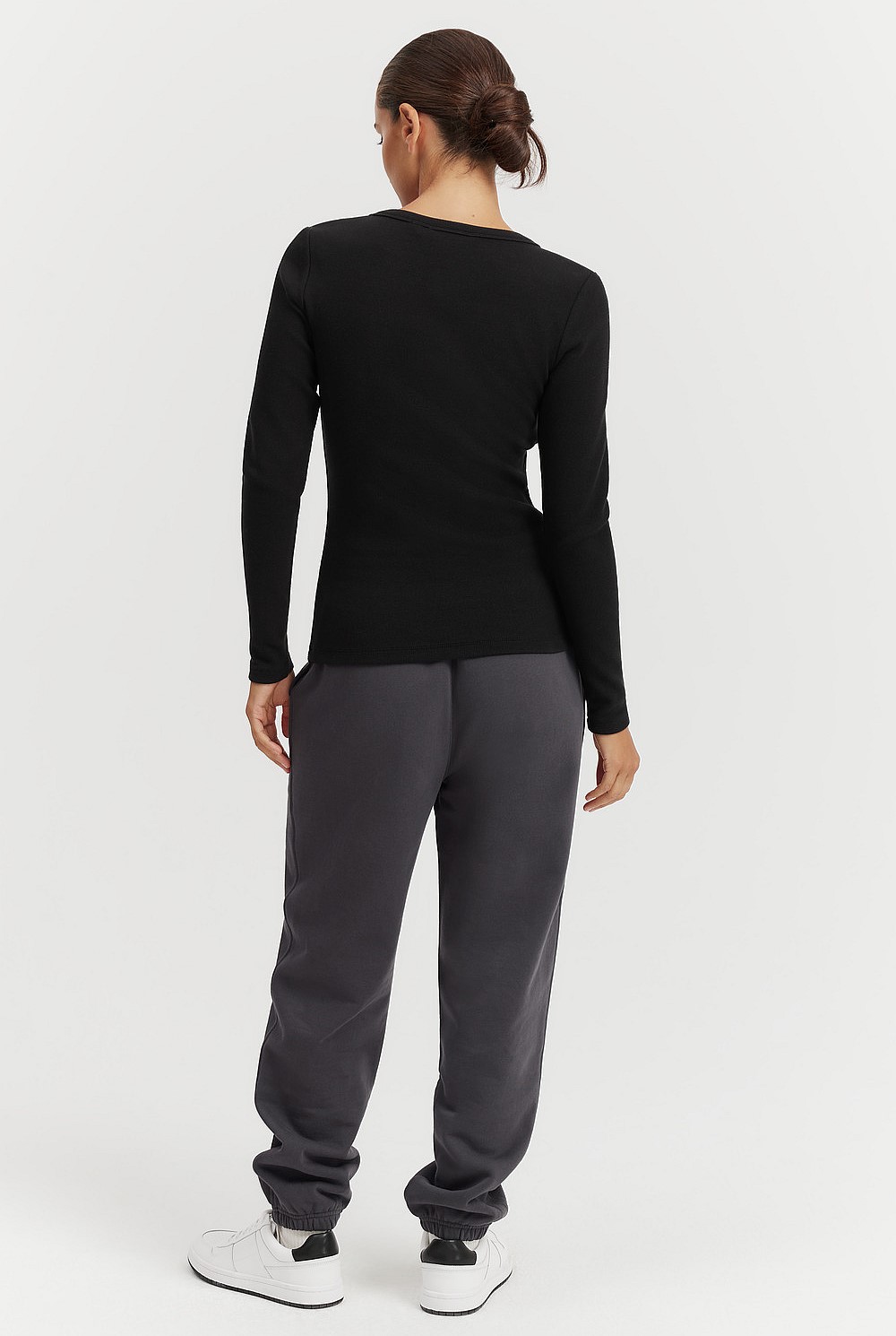 Fitted Rib Scoop Long Sleeve Top