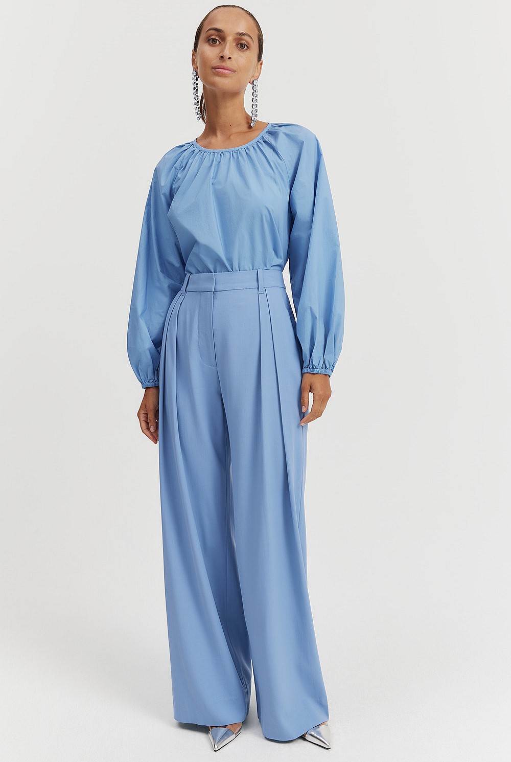 Monogram Gathered Blouse - Blue