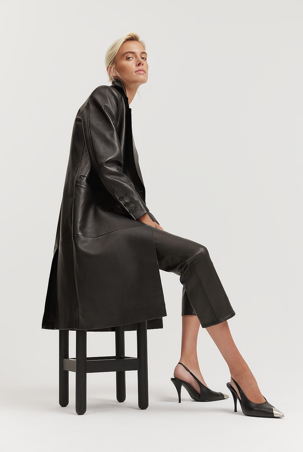 Leather Double-breasted Coat