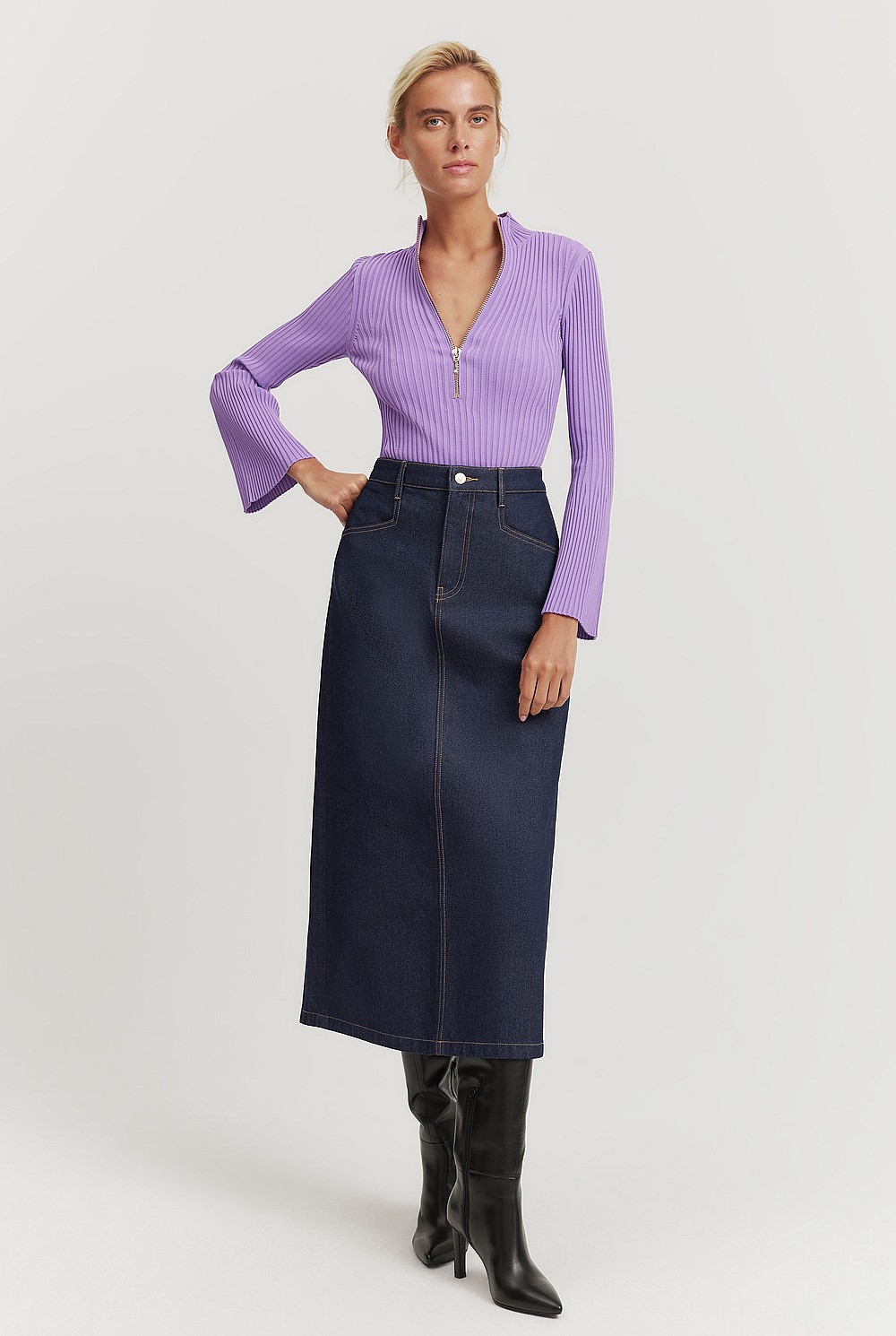 Rib Half Zip Top