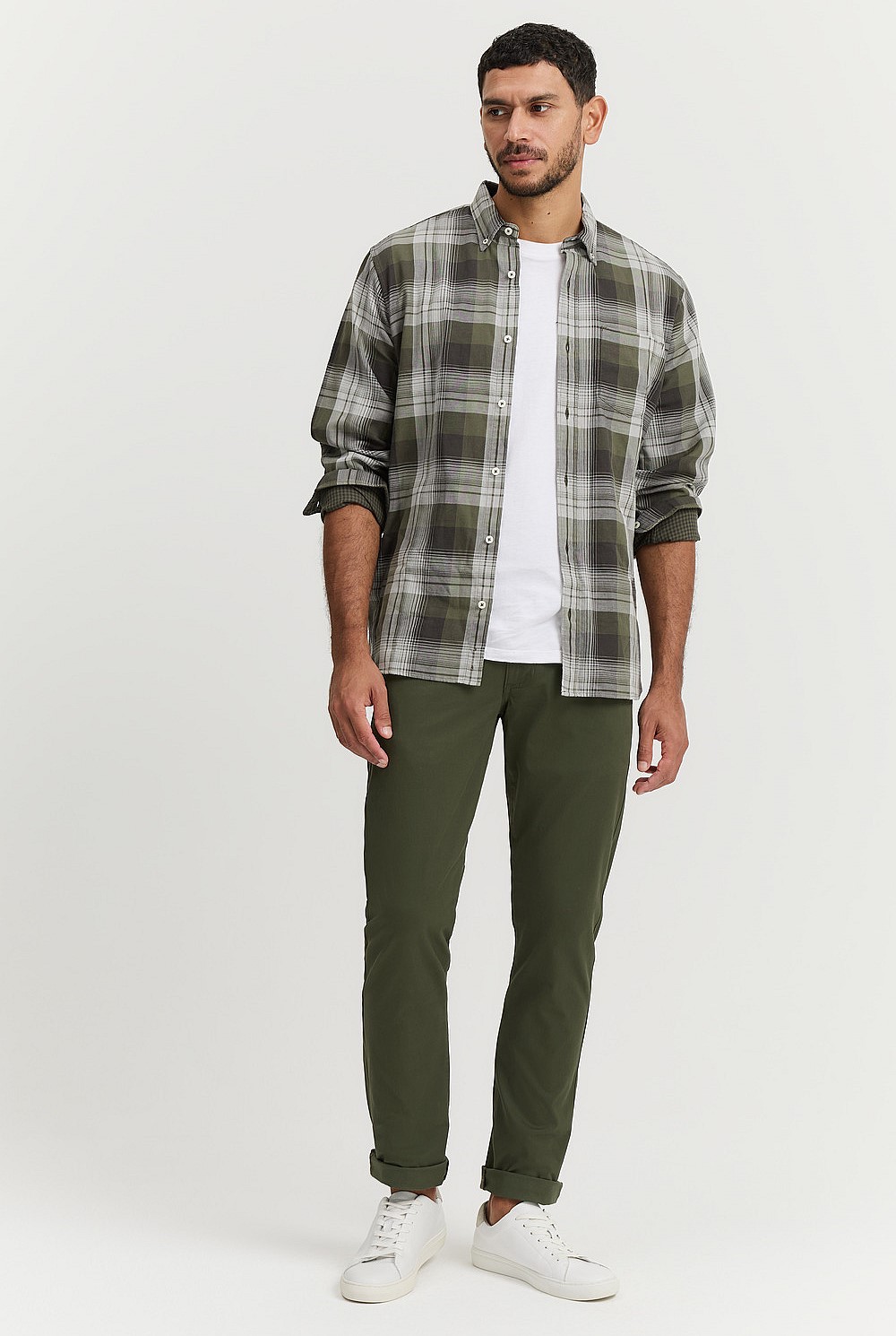 Shadow Check Cloth Eden Green Regular Fit Double Cloth Shadow Check Shirt - Natural Fibres ...