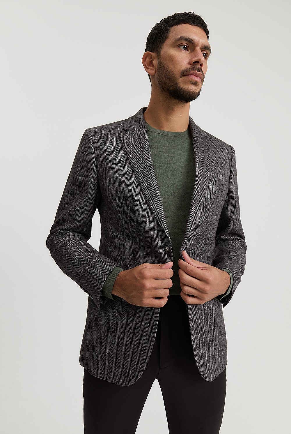 Regular Fit Herringbone Tweed Blazer