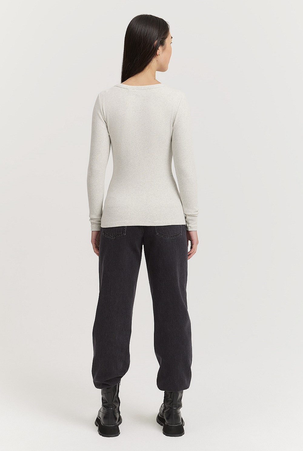 Fitted Rib Scoop Long Sleeve Top