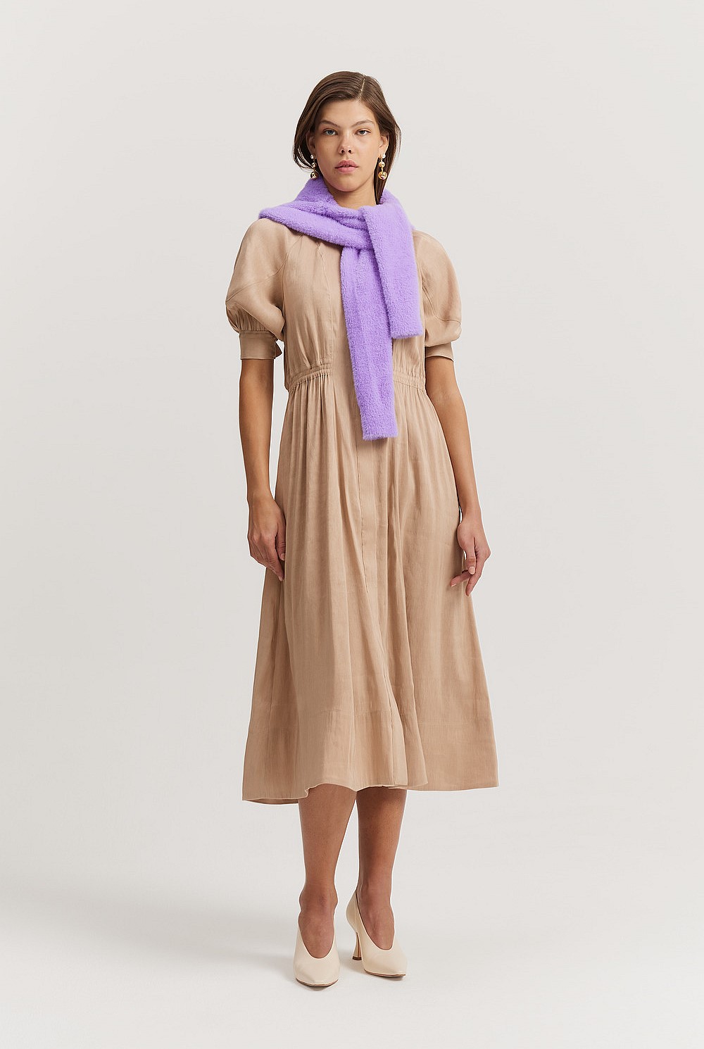 Organically Grown Linen Blend Fluid Cinched Shirt Dress