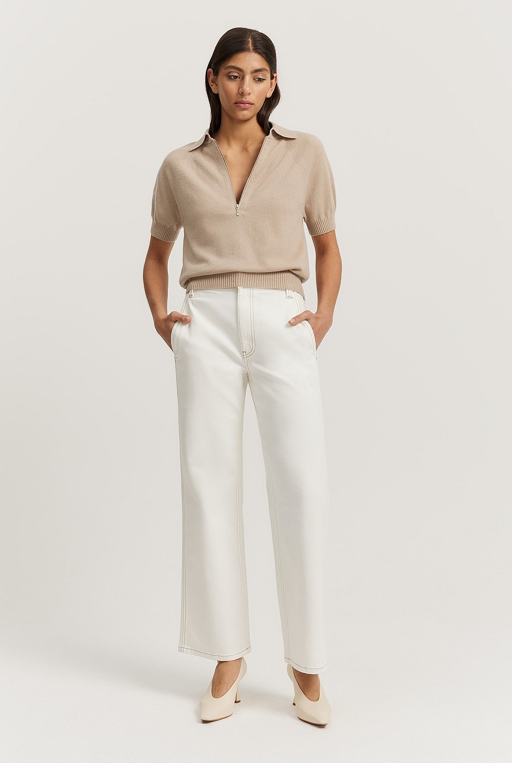Cotton Blend High Rise Wide Leg Jean