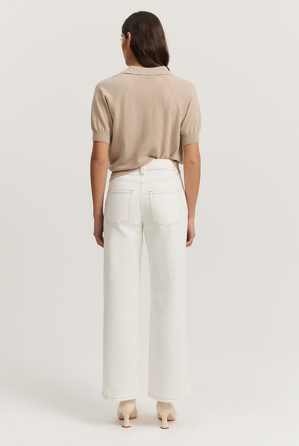 Cotton Blend High Rise Wide Leg Jean