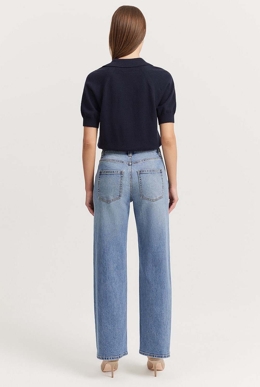 Cotton Blend High Rise Wide Leg Jean