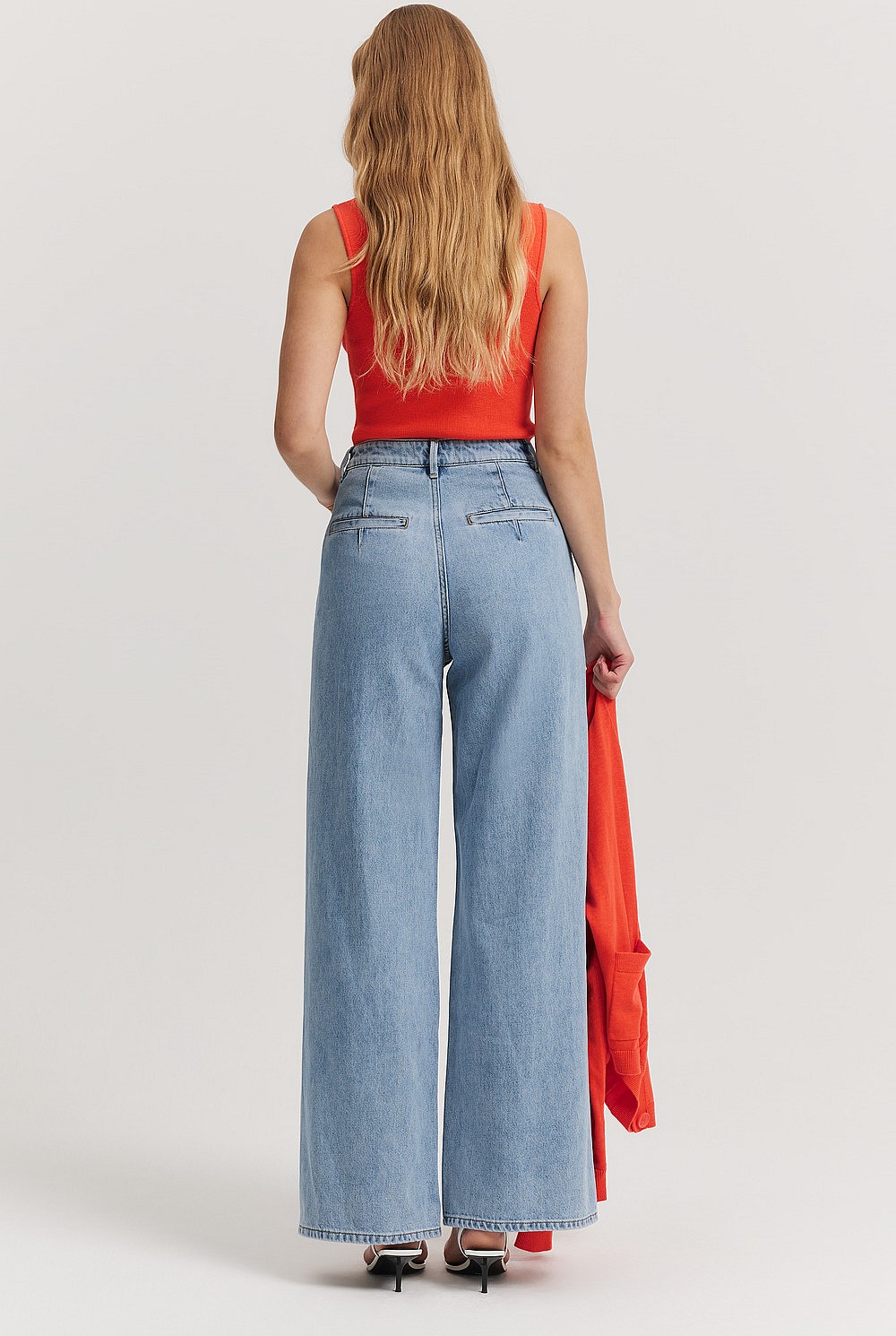 Cotton Blend High Rise Relaxed Leg Jean