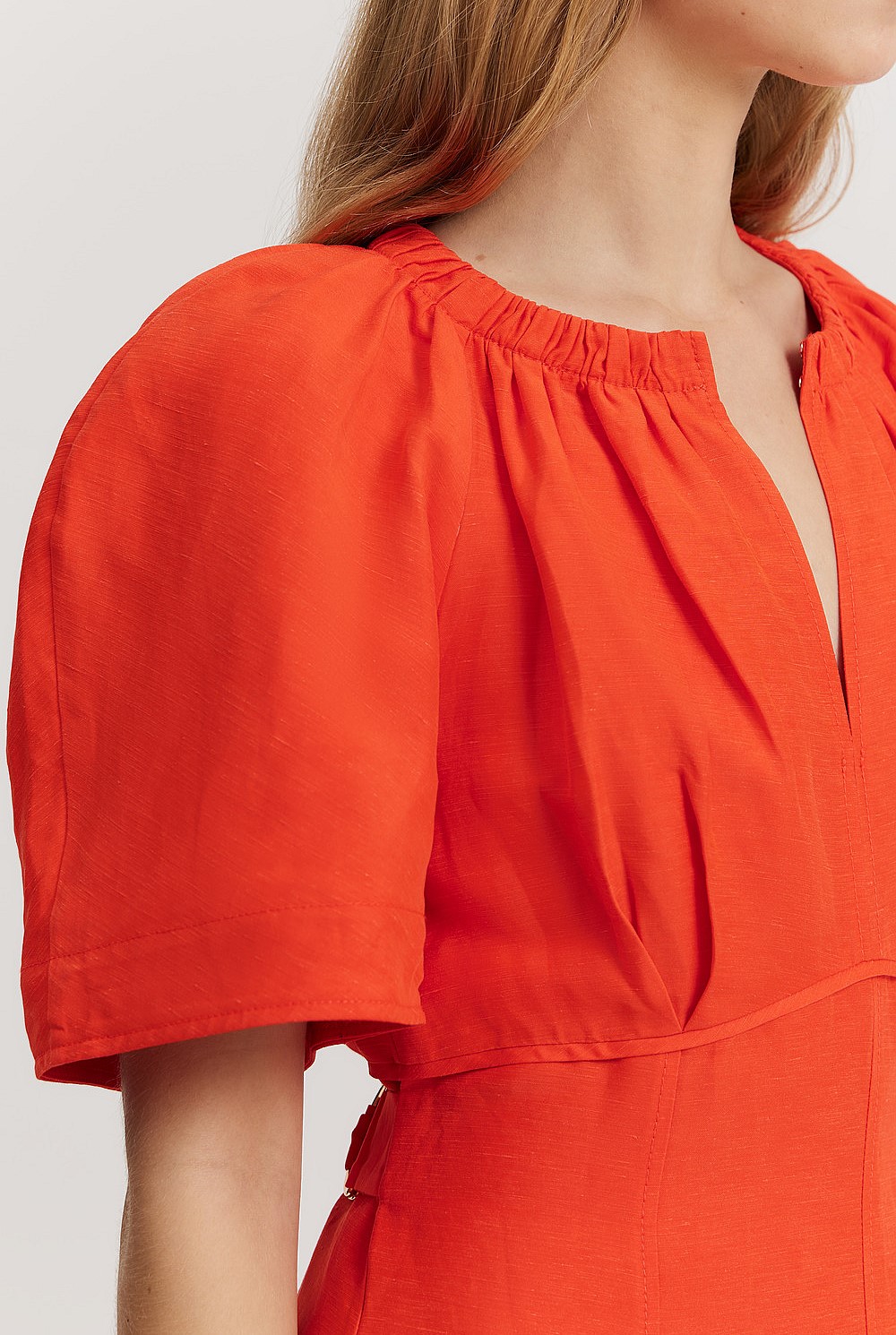 Gathered Neckline Midi Dress