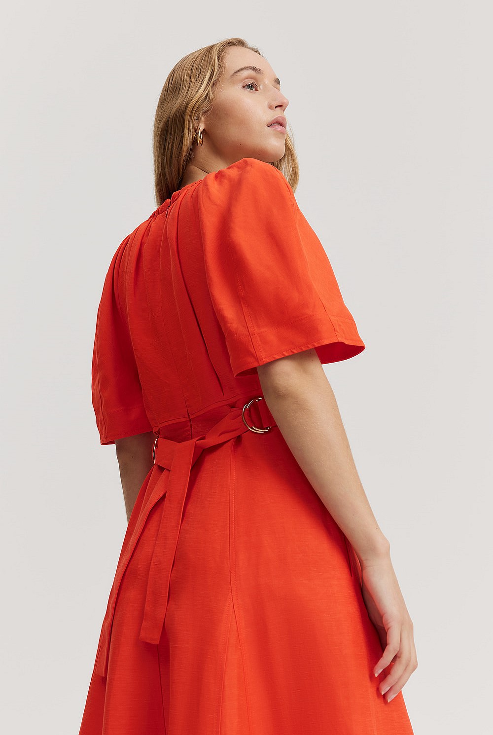 Gathered Neckline Midi Dress
