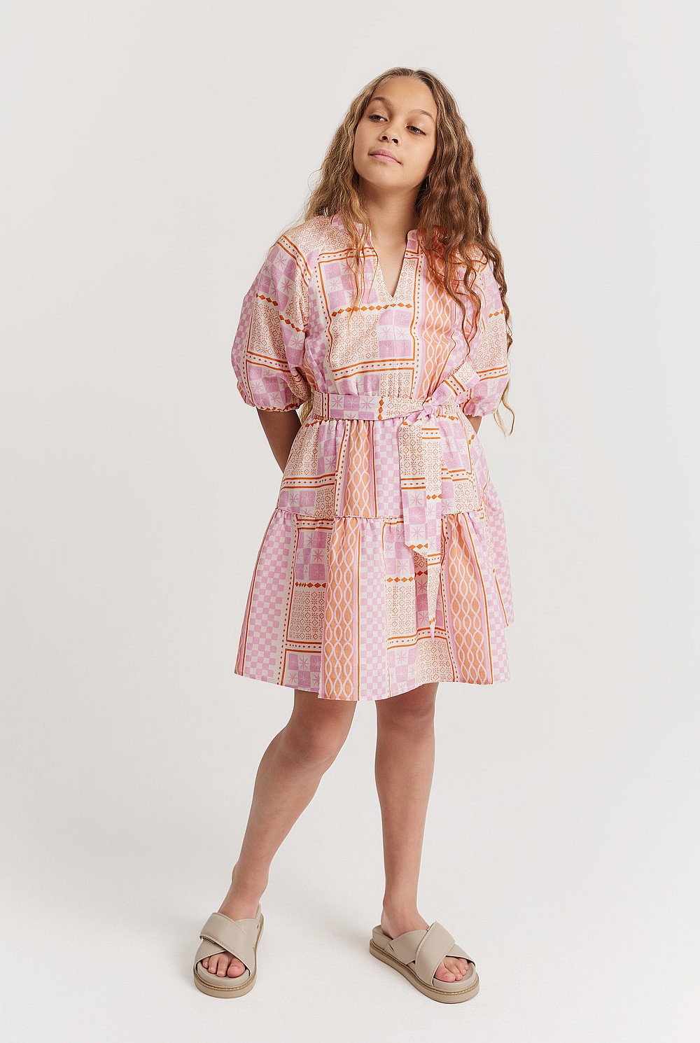Teen Linen Scarf Print Dress