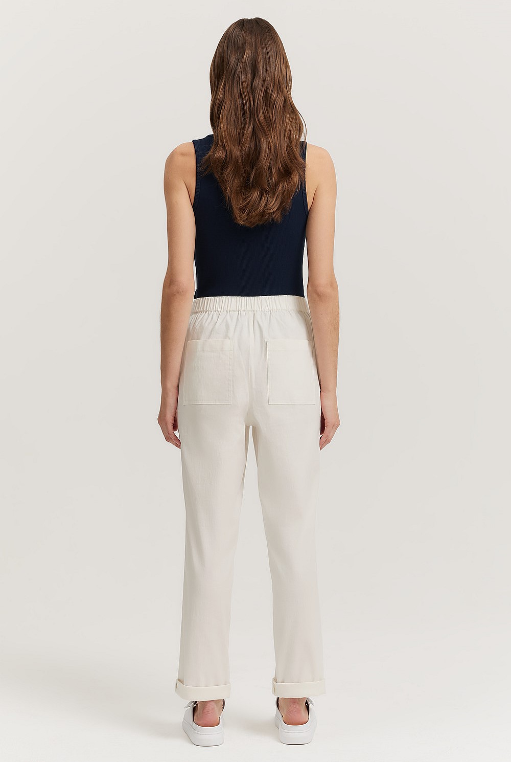 Organically Grown Cotton Blend Pull-On Tapered Pintuck Pant