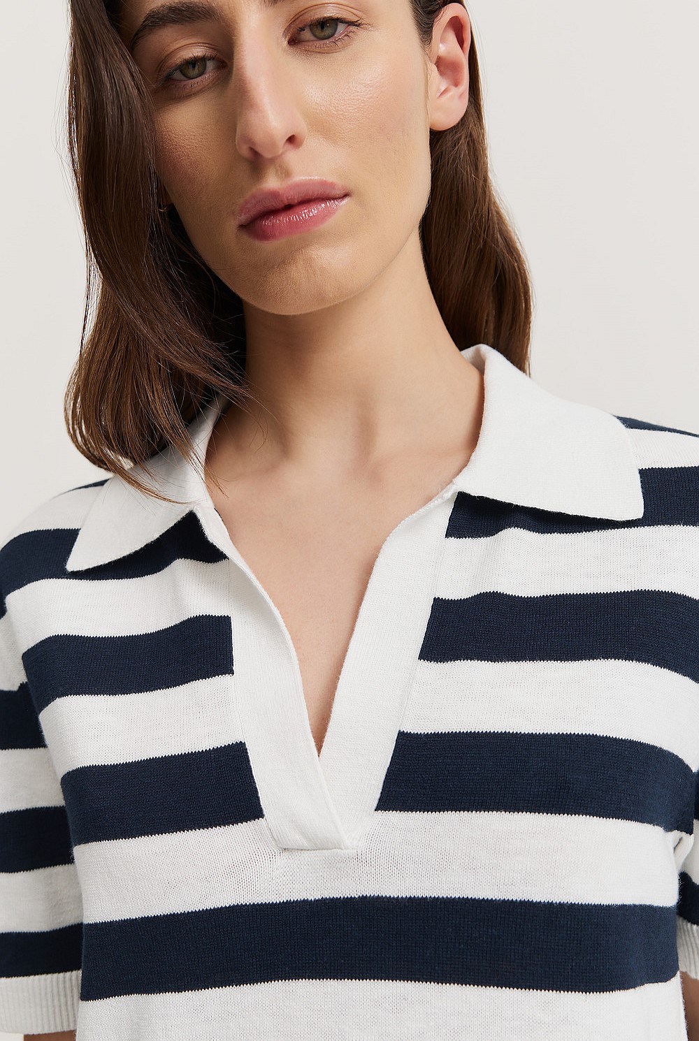 Organically Grown Cotton Linen Stripe Polo Dress