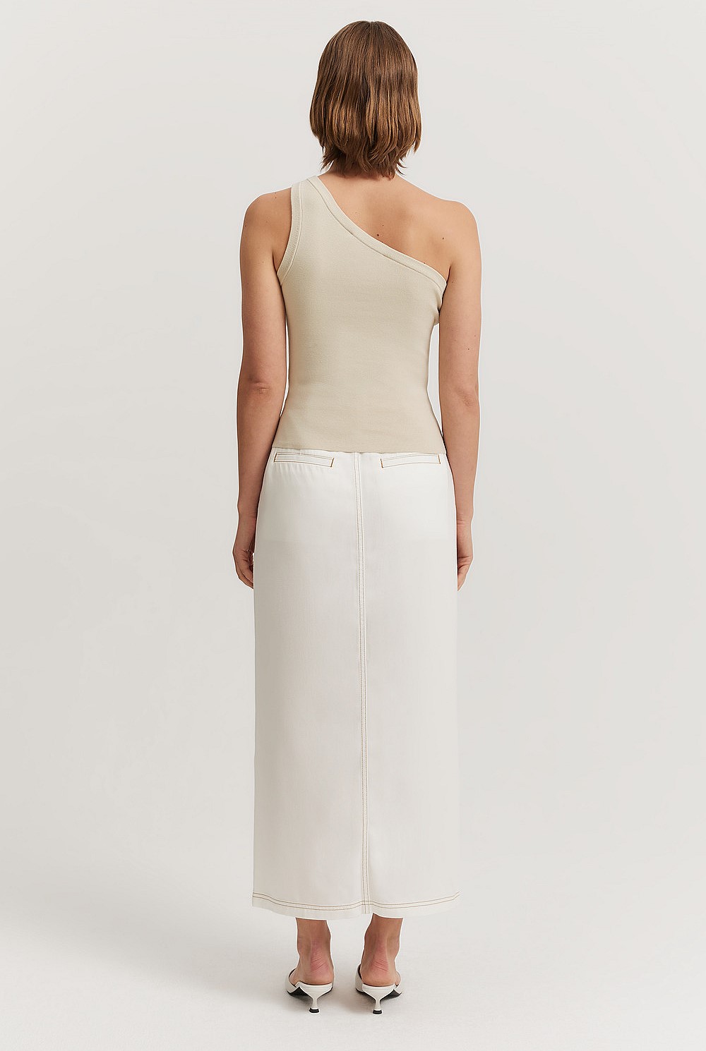 Cotton Blend One Shoulder Knit Tank