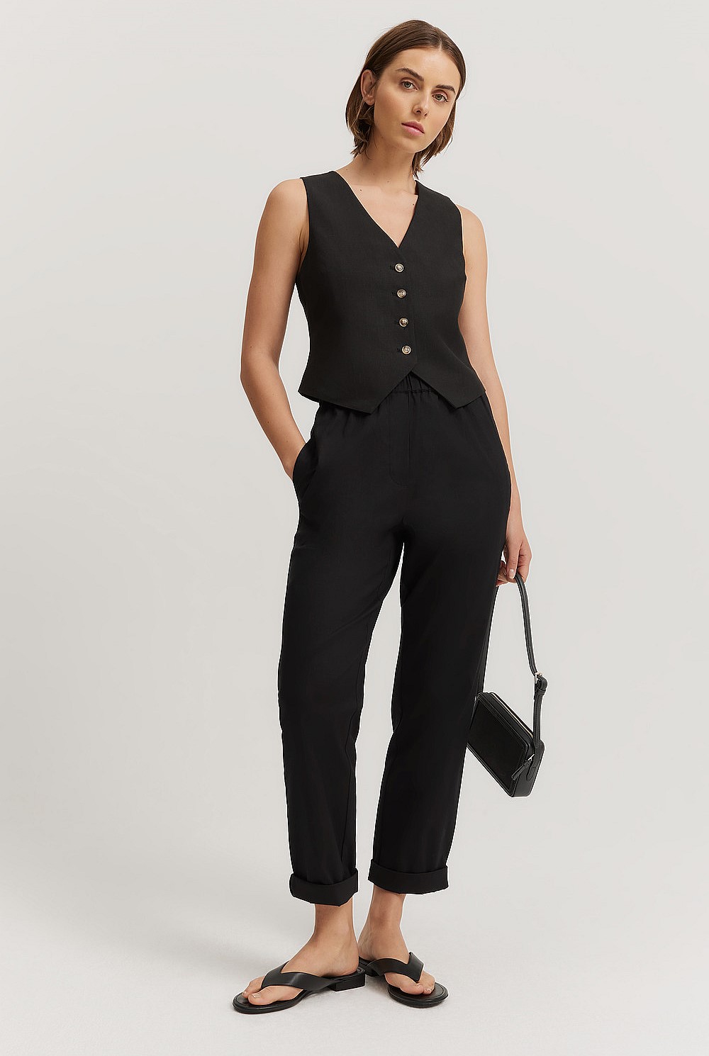 Organically Grown Cotton Blend Pull-On Tapered Pintuck Pant