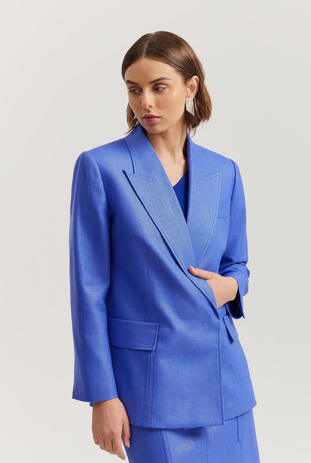 Basket Weave Double Breasted Blazer