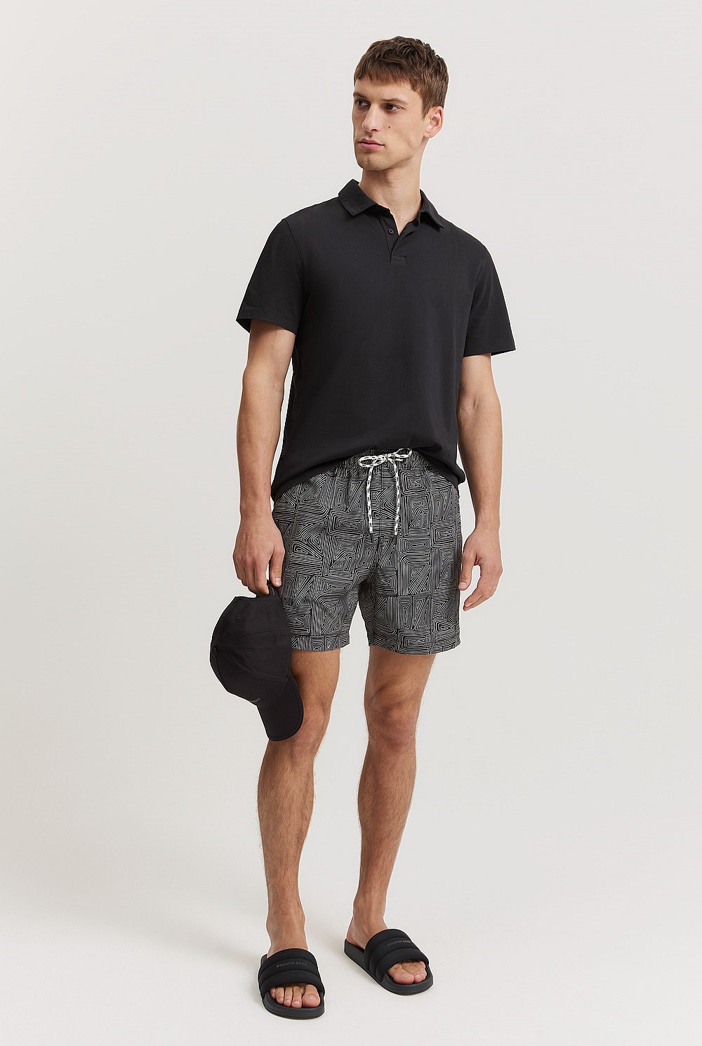 Recycled Polyester Blend Linear Print Swim Short