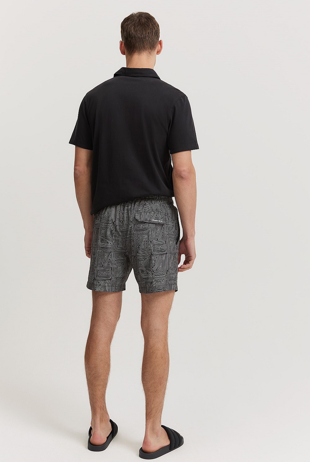 Recycled Polyester Blend Linear Print Swim Short