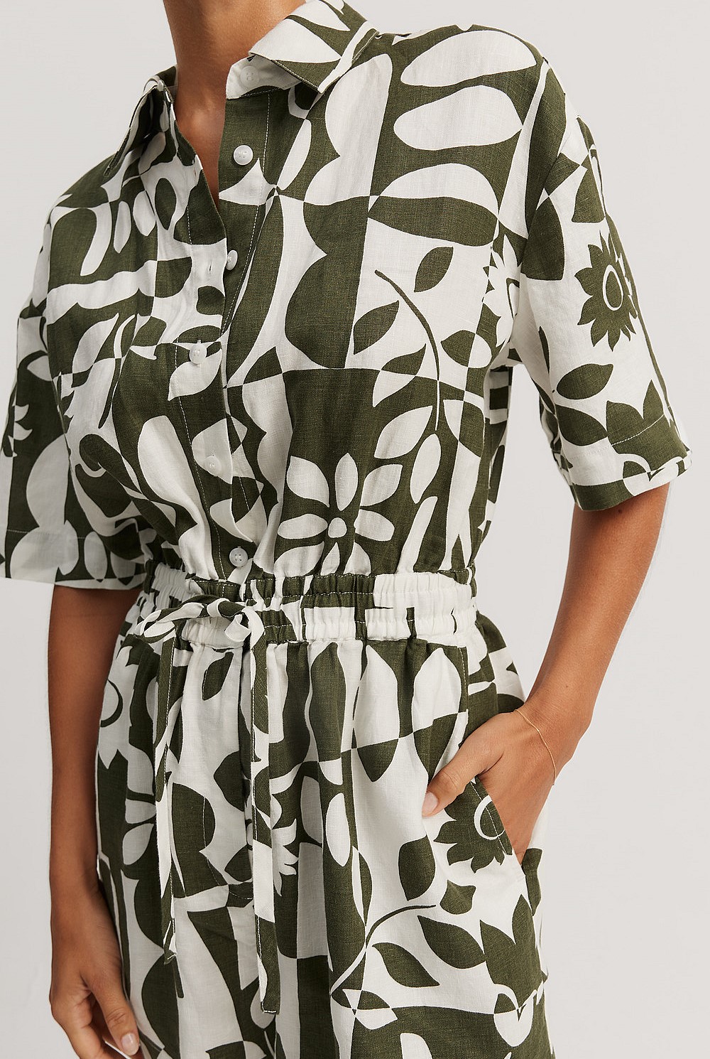 Organically Grown Linen Print Playsuit