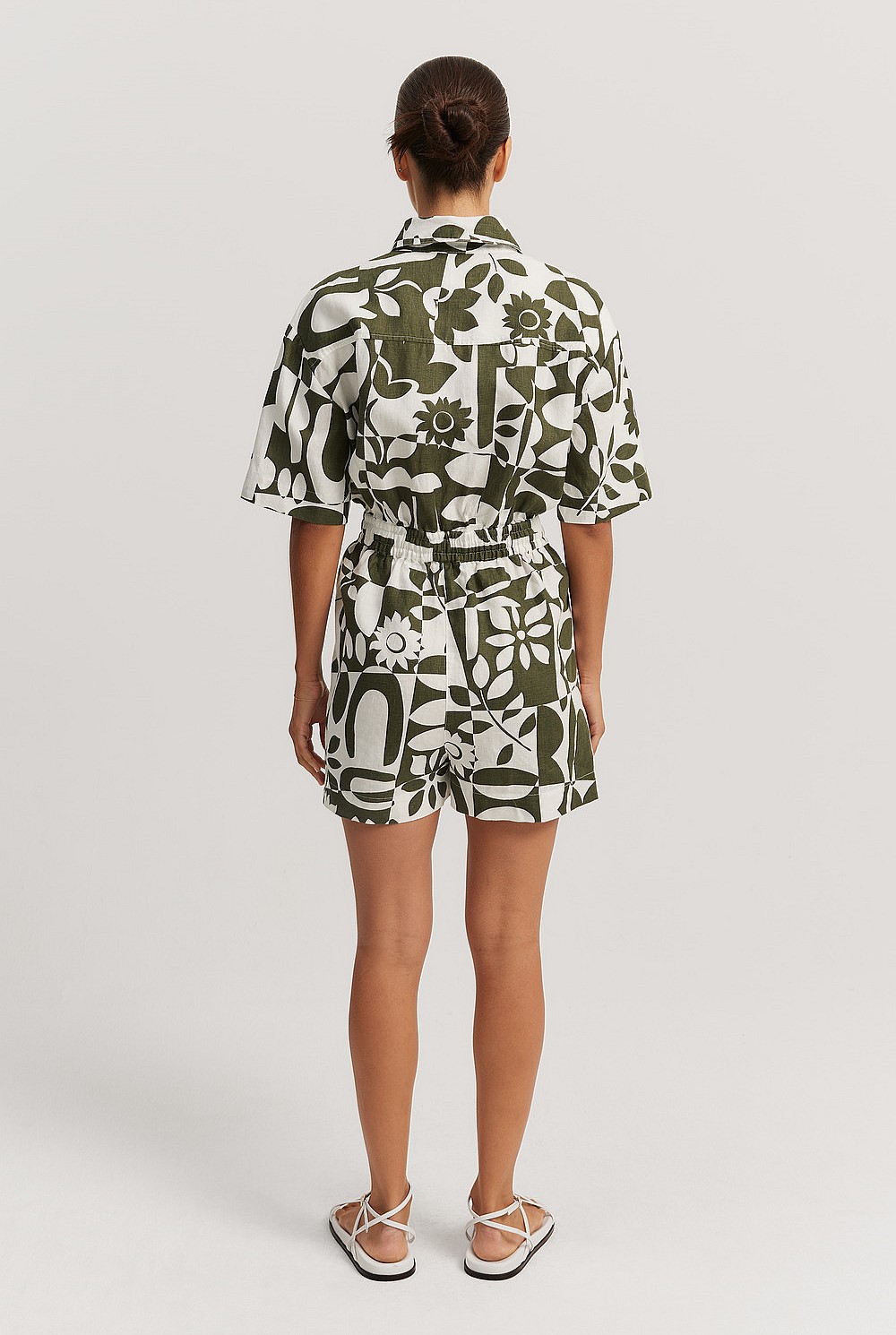 Organically Grown Linen Print Playsuit