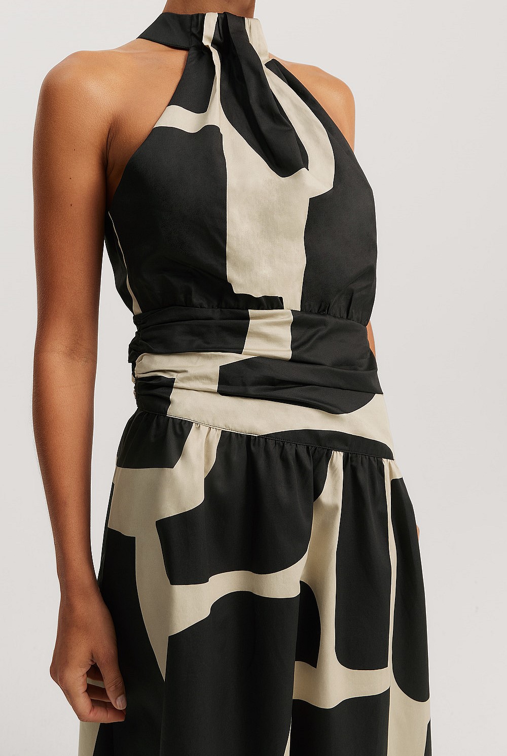 Organically Grown Cotton Print Halter Tuck Dress