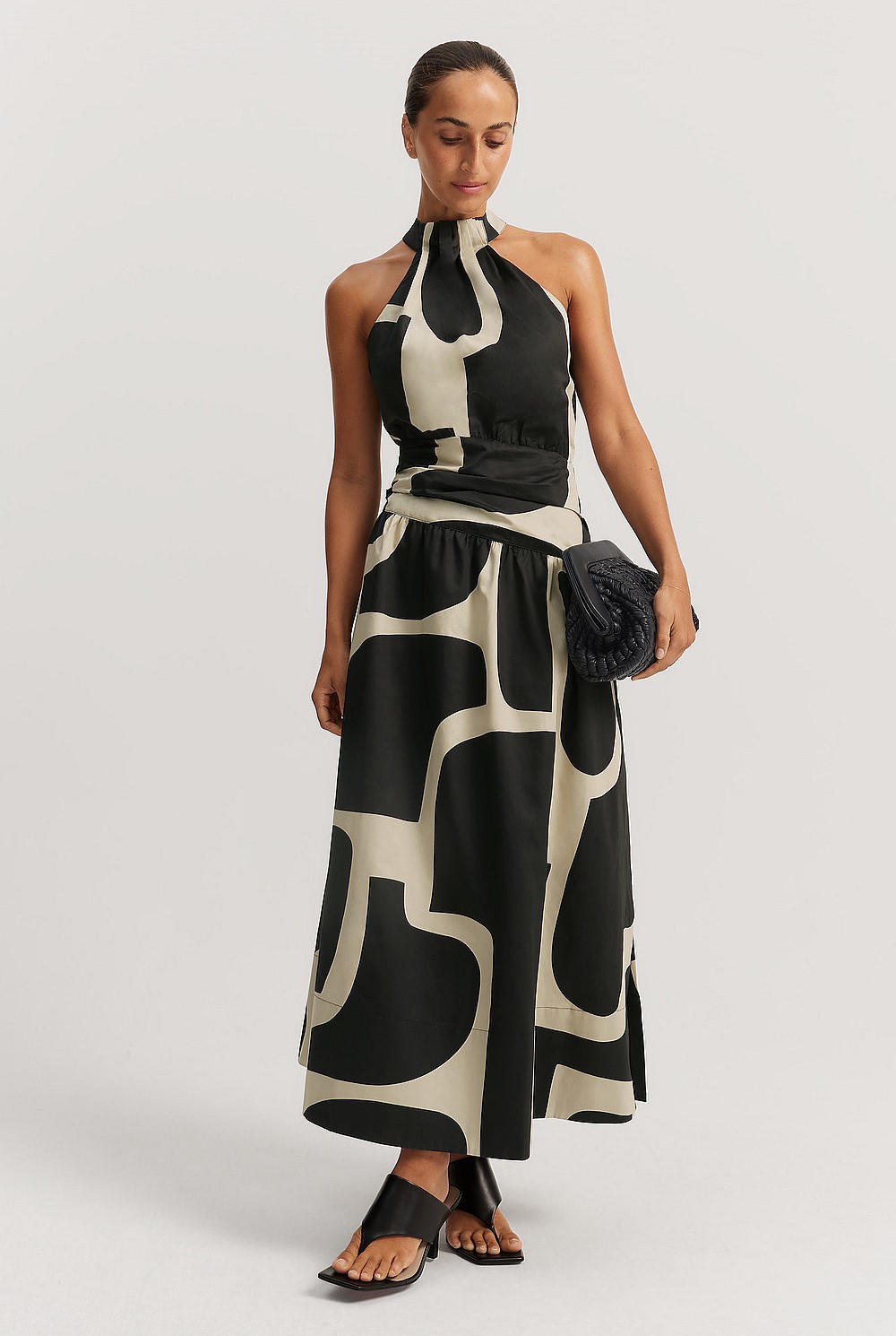 Organically Grown Cotton Print Halter Tuck Dress