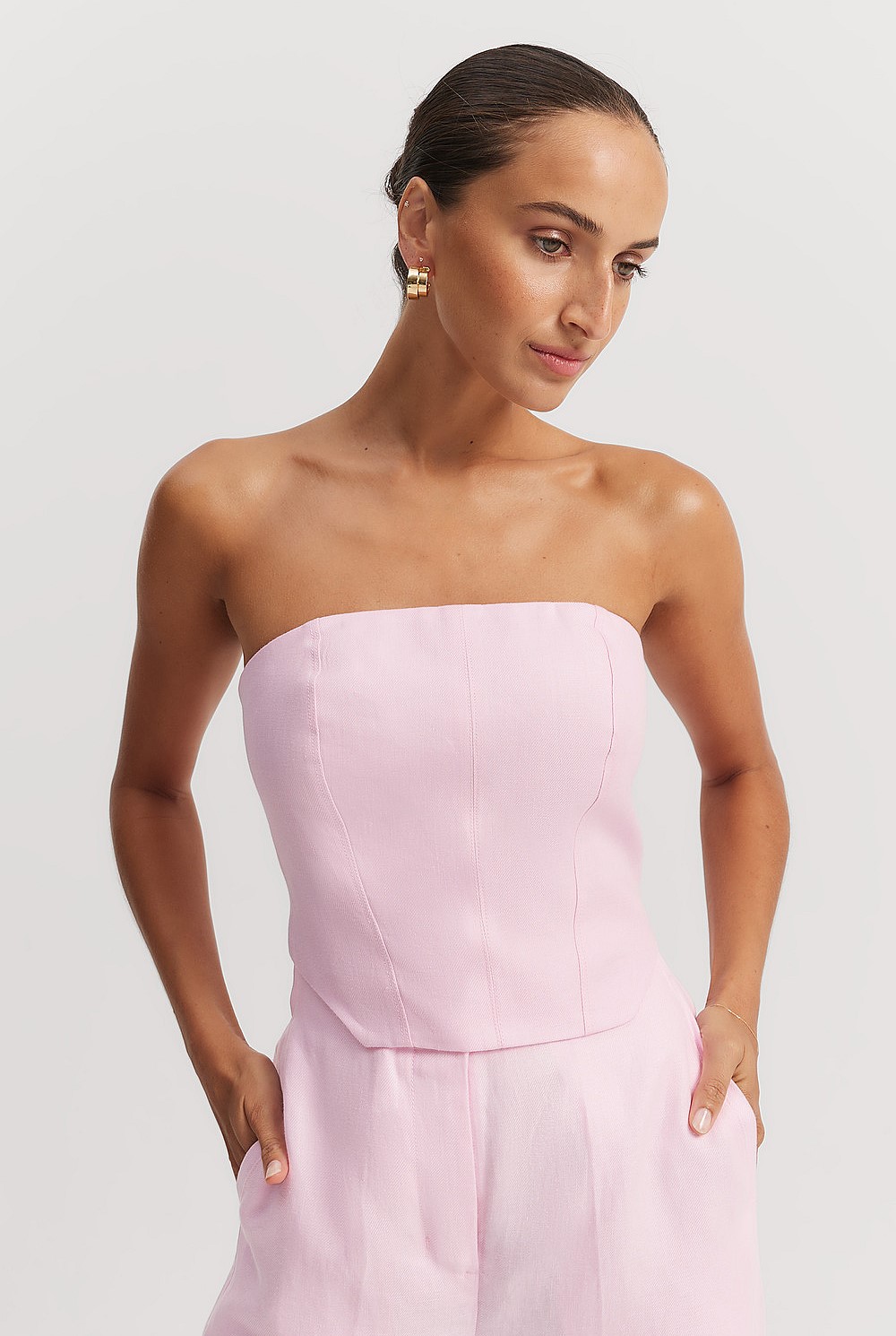 Organically Grown Linen Yarn Dyed Strapless Bustier
