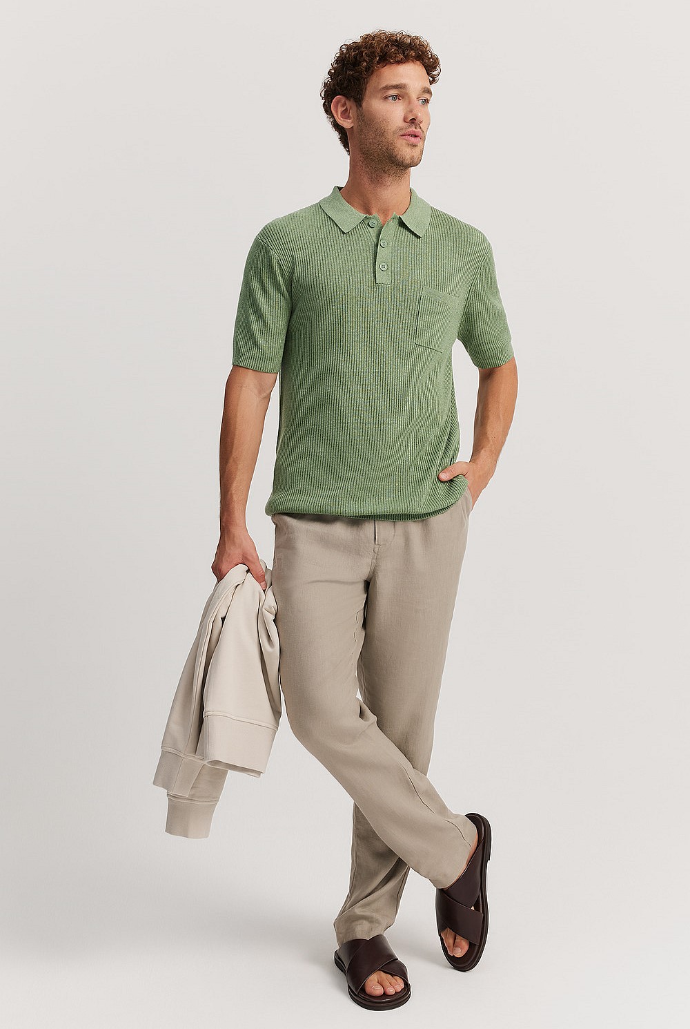 Lime Green Ribbed Linen Blend Knit - Knitwear | Country Road