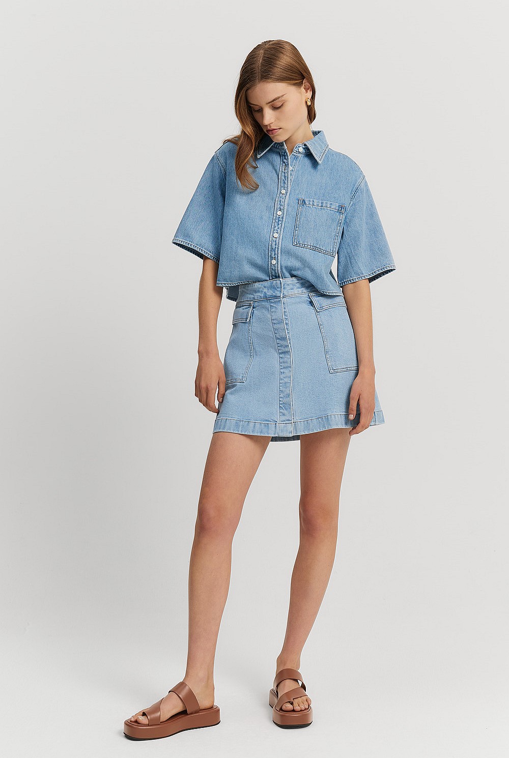 Australian Cotton Blend Pocket Detail Denim Skirt
