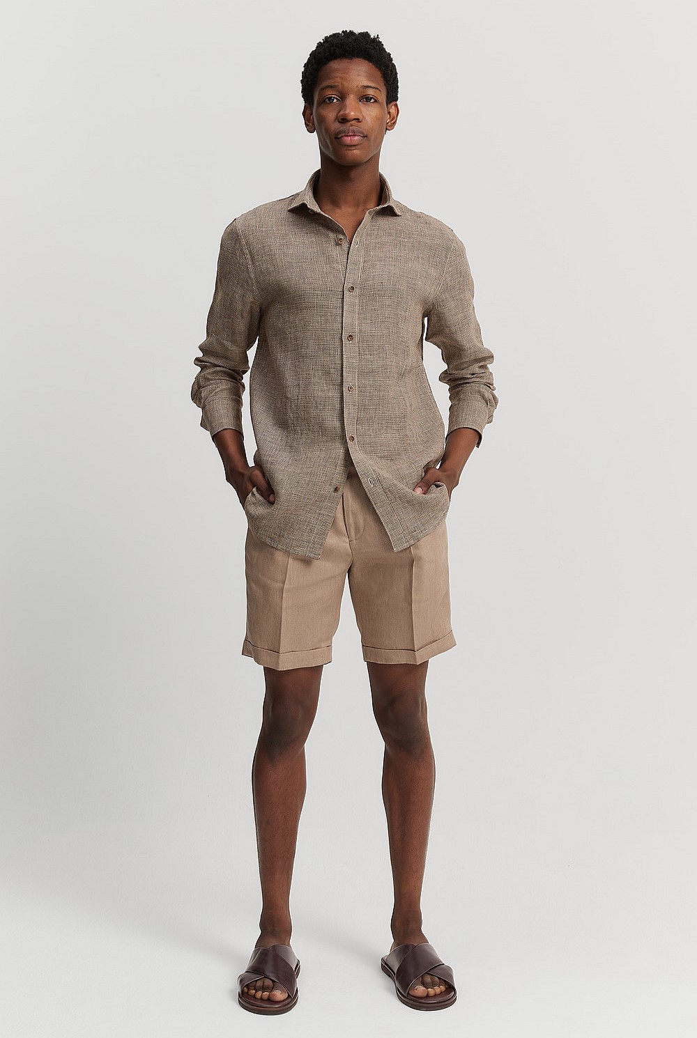 Tailored Fit Organically Grown Linen Puppytooth Shirt