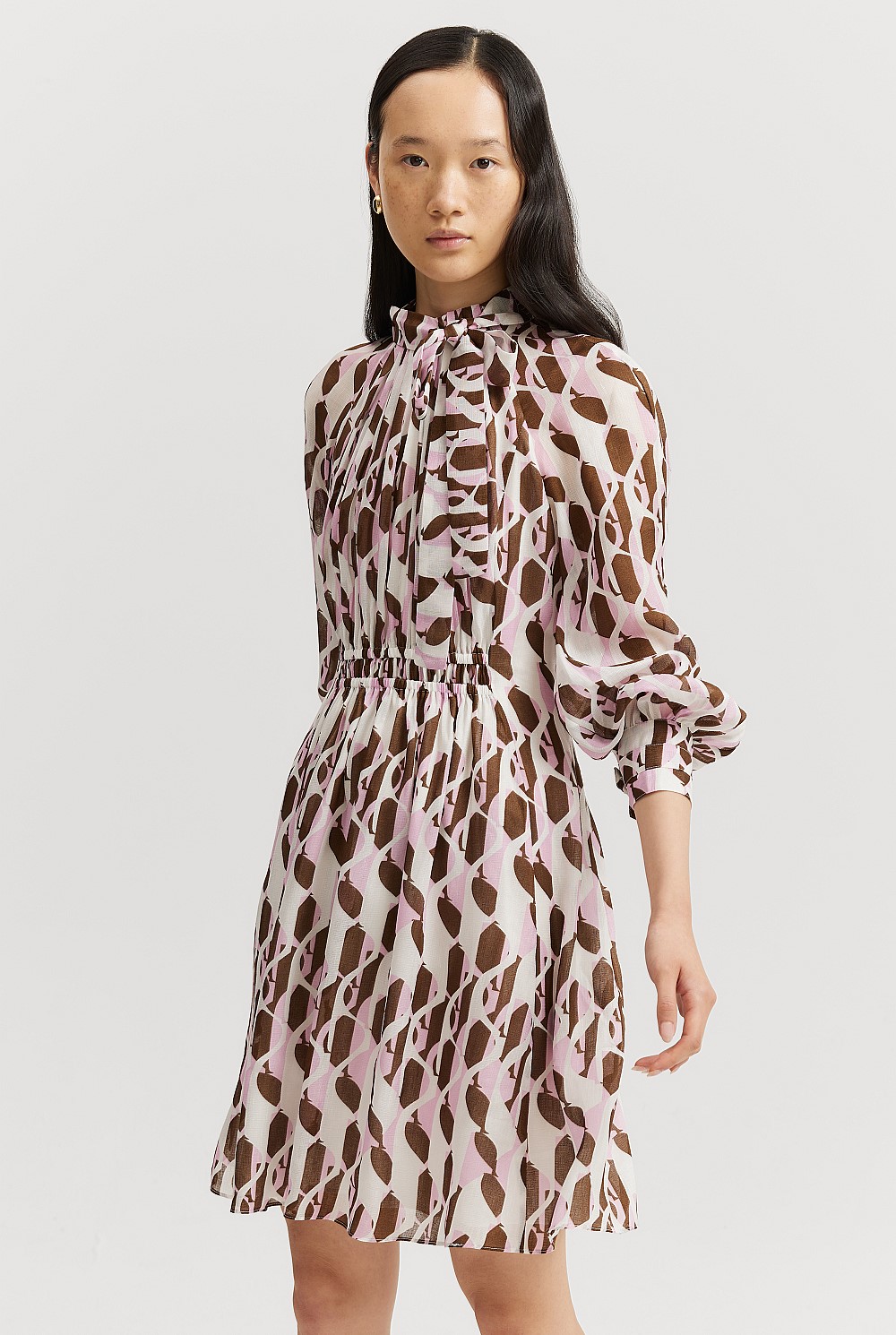 Print Pussybow Mini Dress