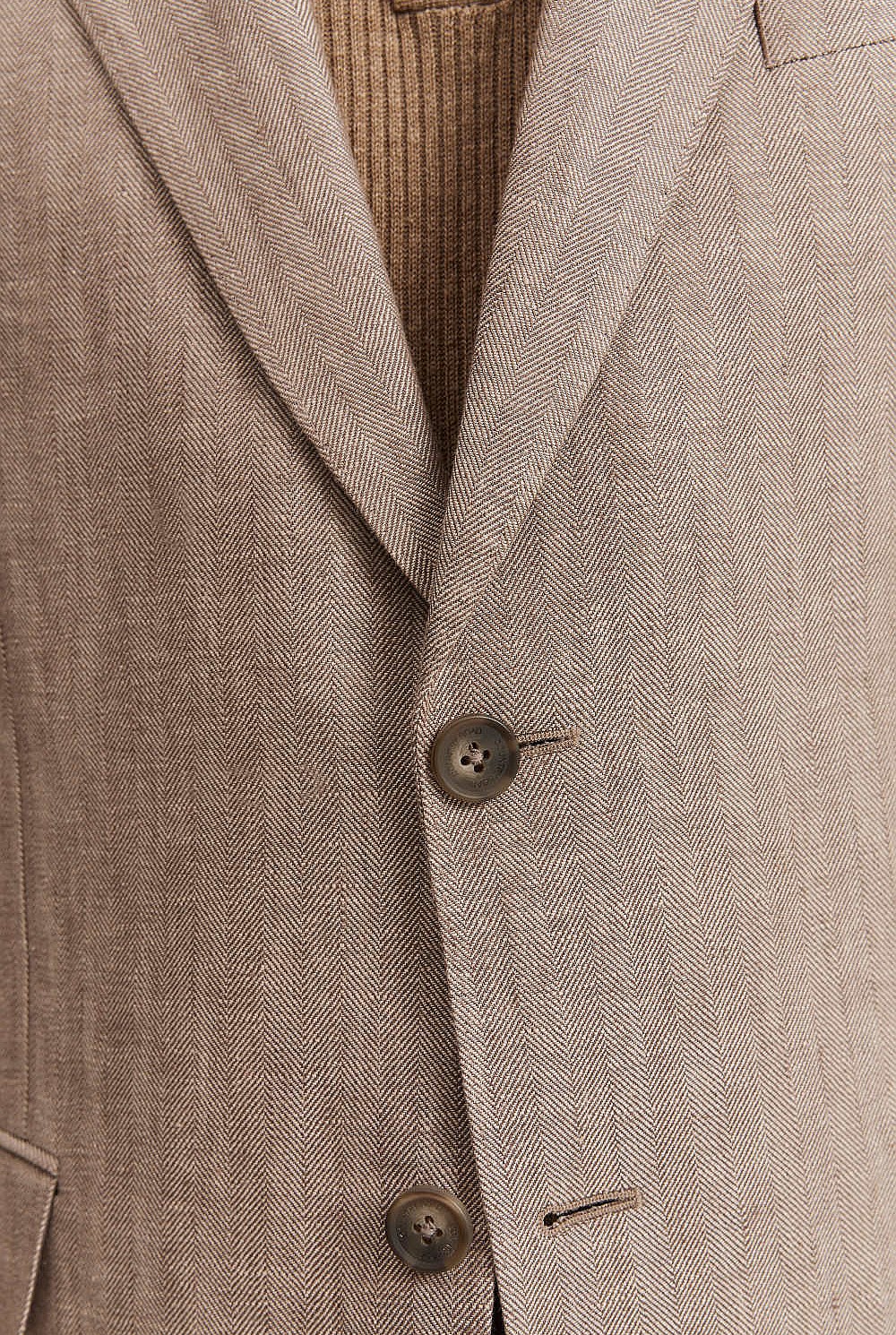 Regular Fit Half Lined Linen Herringbone Jacket