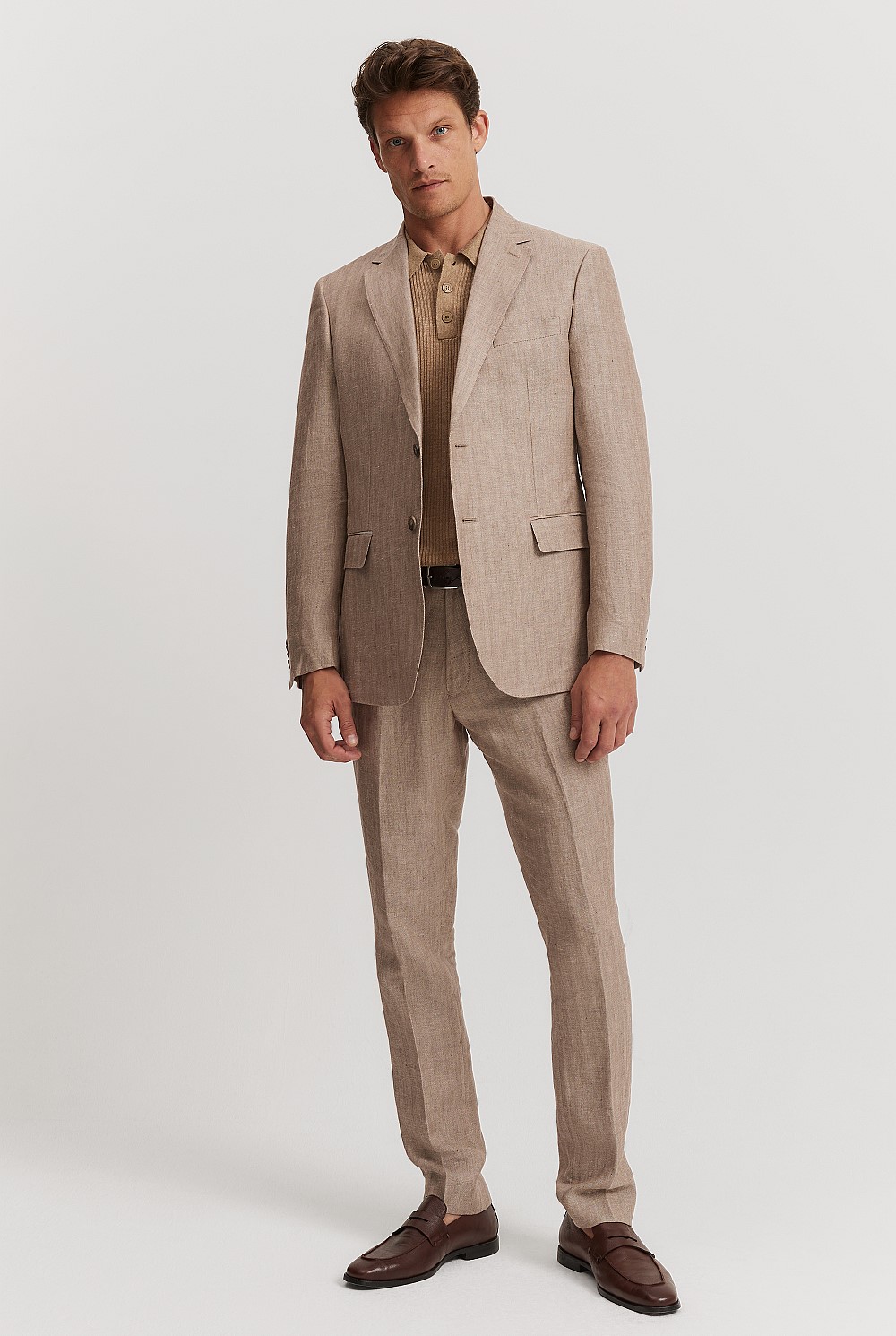 Regular Fit Half Lined Linen Herringbone Jacket