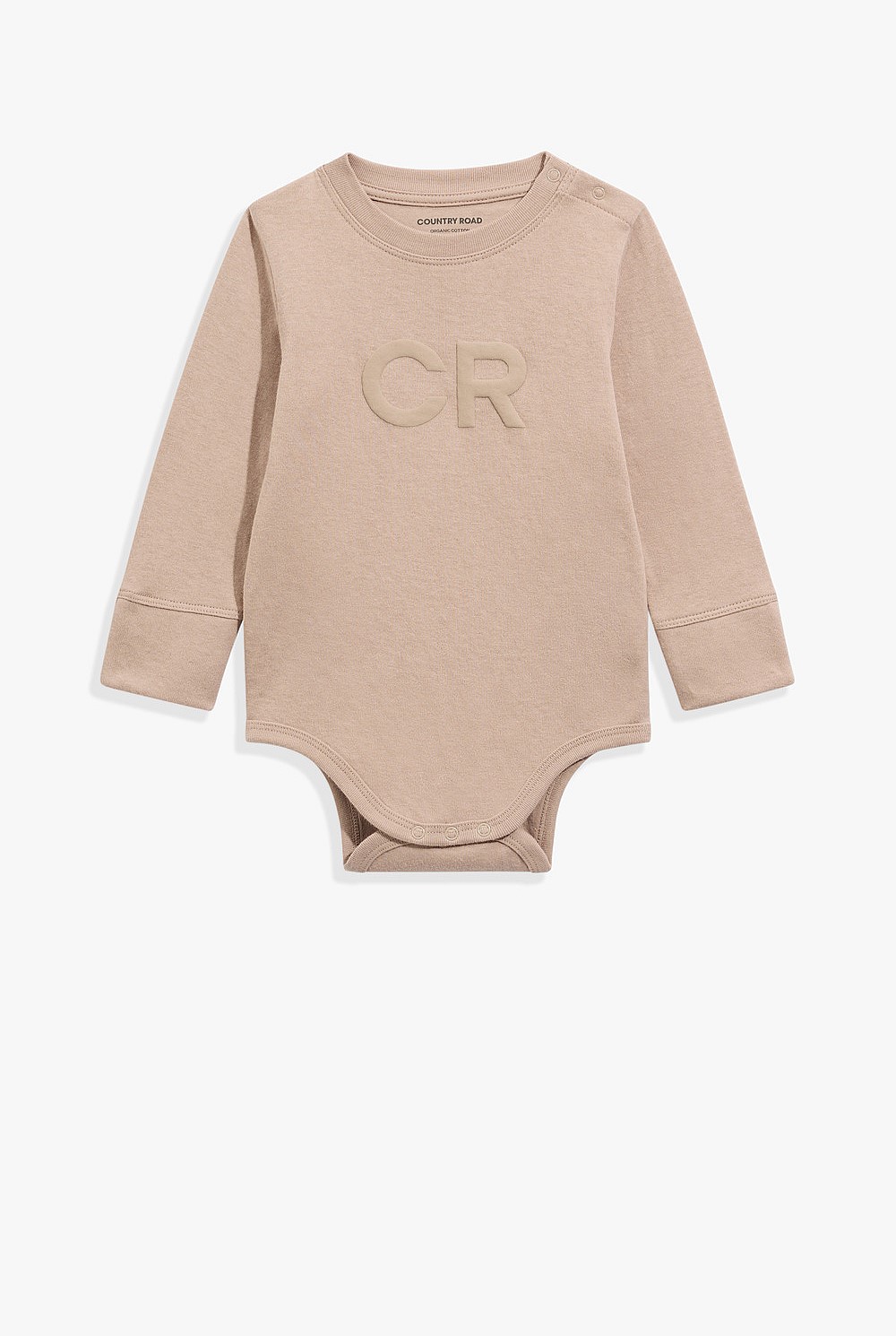 Organically Grown Cotton Puff Logo Long Sleeve Bodysuit