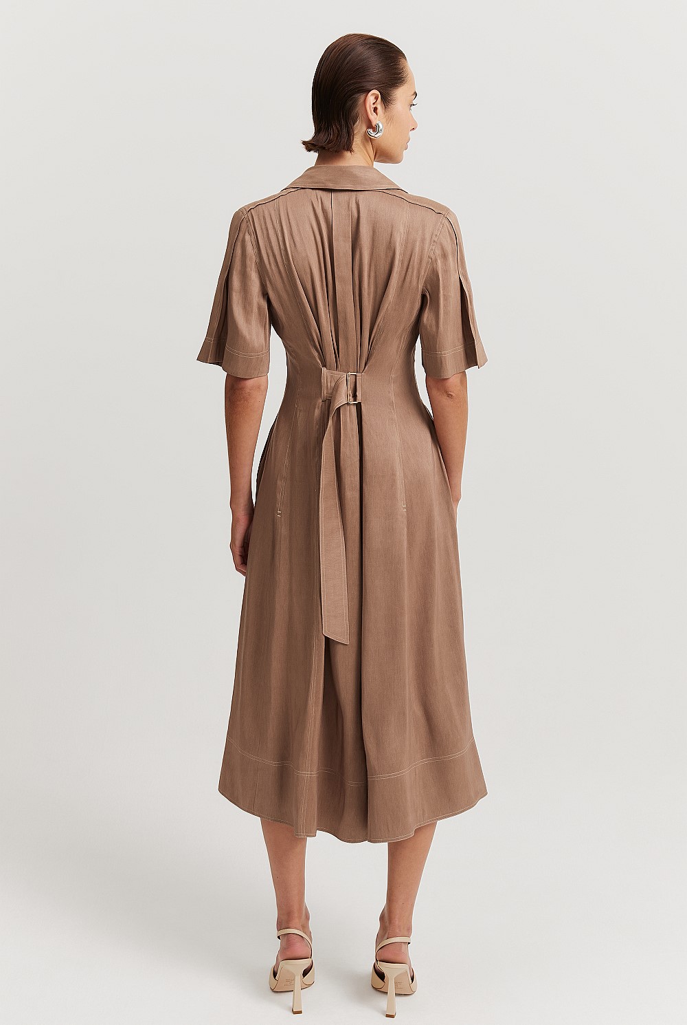 Organically Grown Linen Blend Cinched Shirt Dress