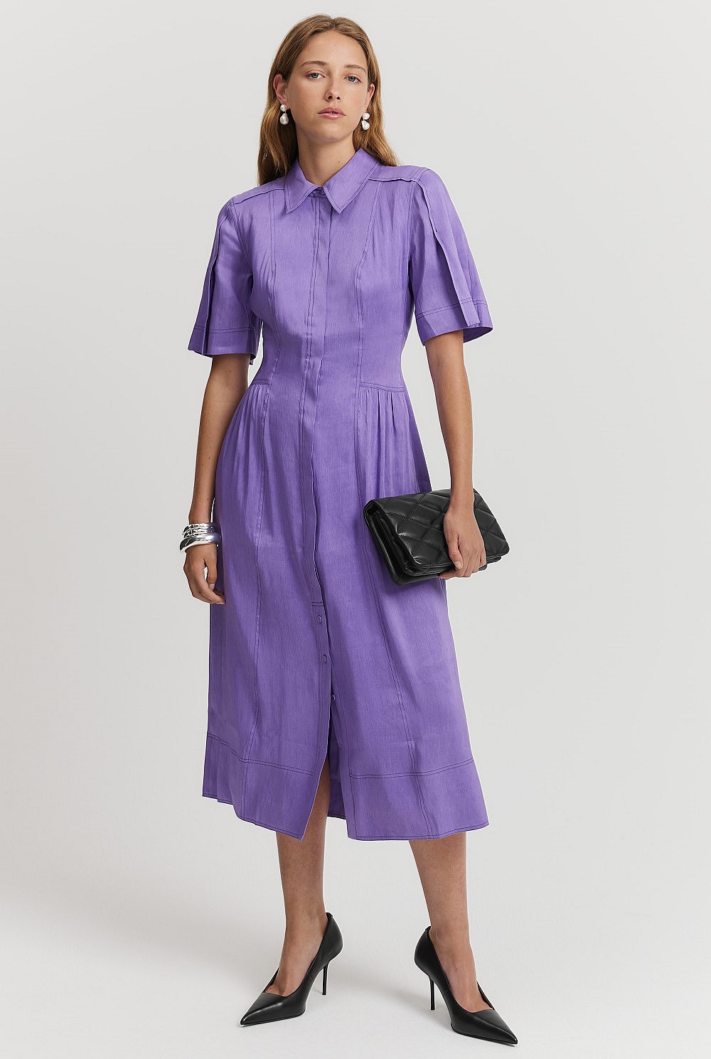 Organically Grown Linen Blend Cinched Shirt Dress