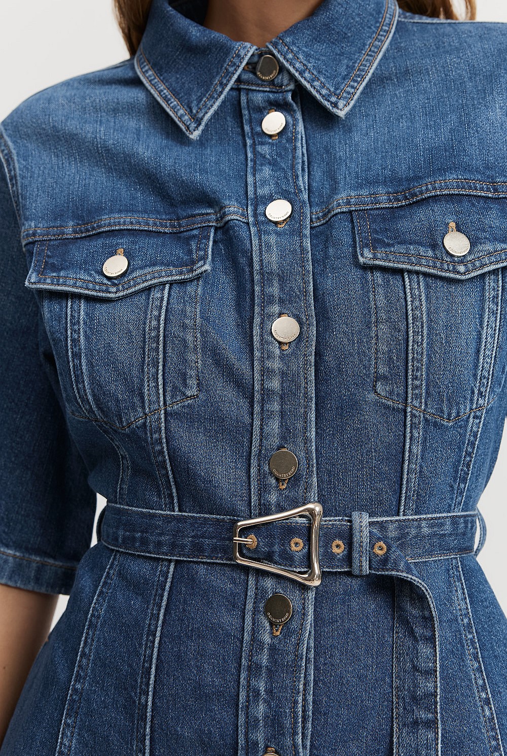 Short Sleeve Denim Midi Dress