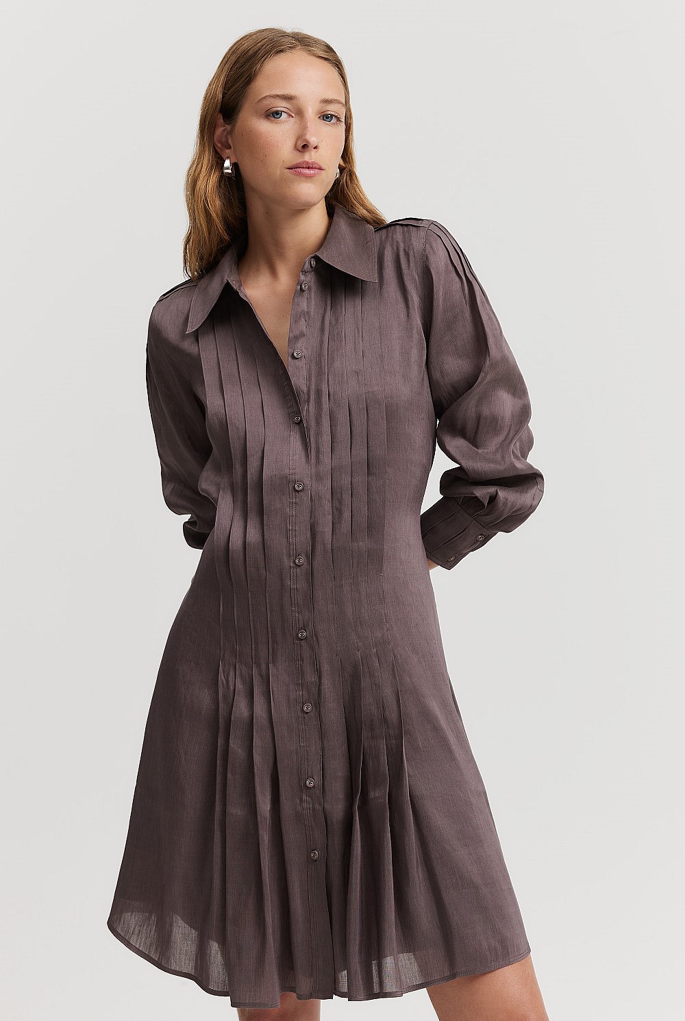 Pleat Mini Shirt Dress