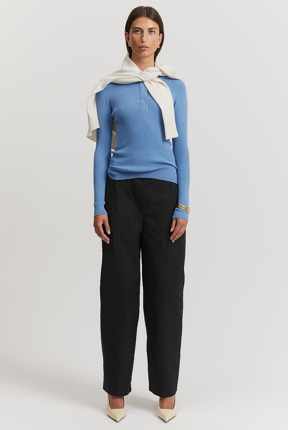 Organically Grown Cotton Cashmere Rib Knit Henley