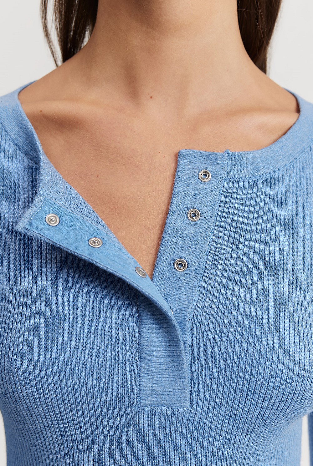 Organically Grown Cotton Cashmere Rib Knit Henley