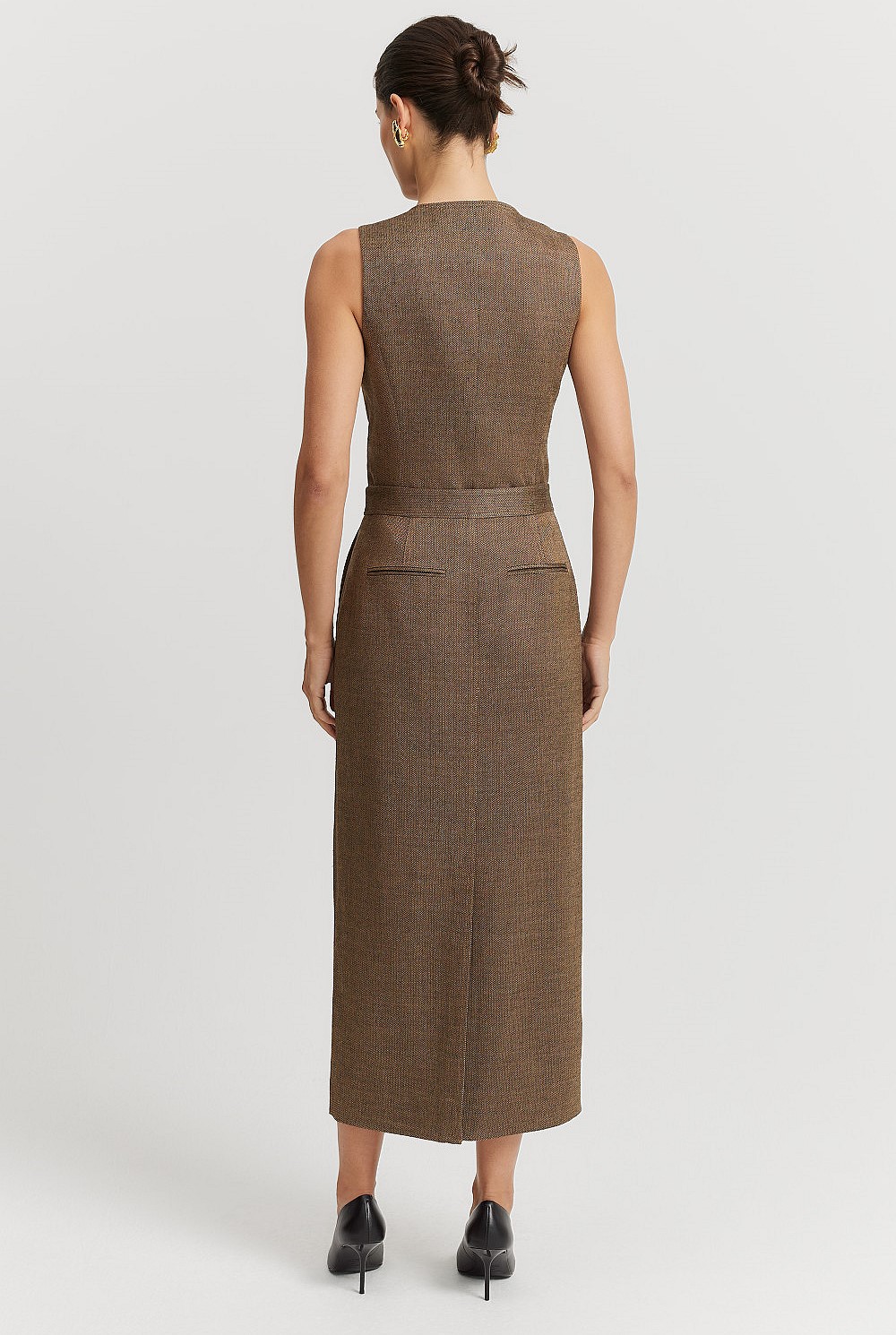 Herringbone Front Split Midi Skirt
