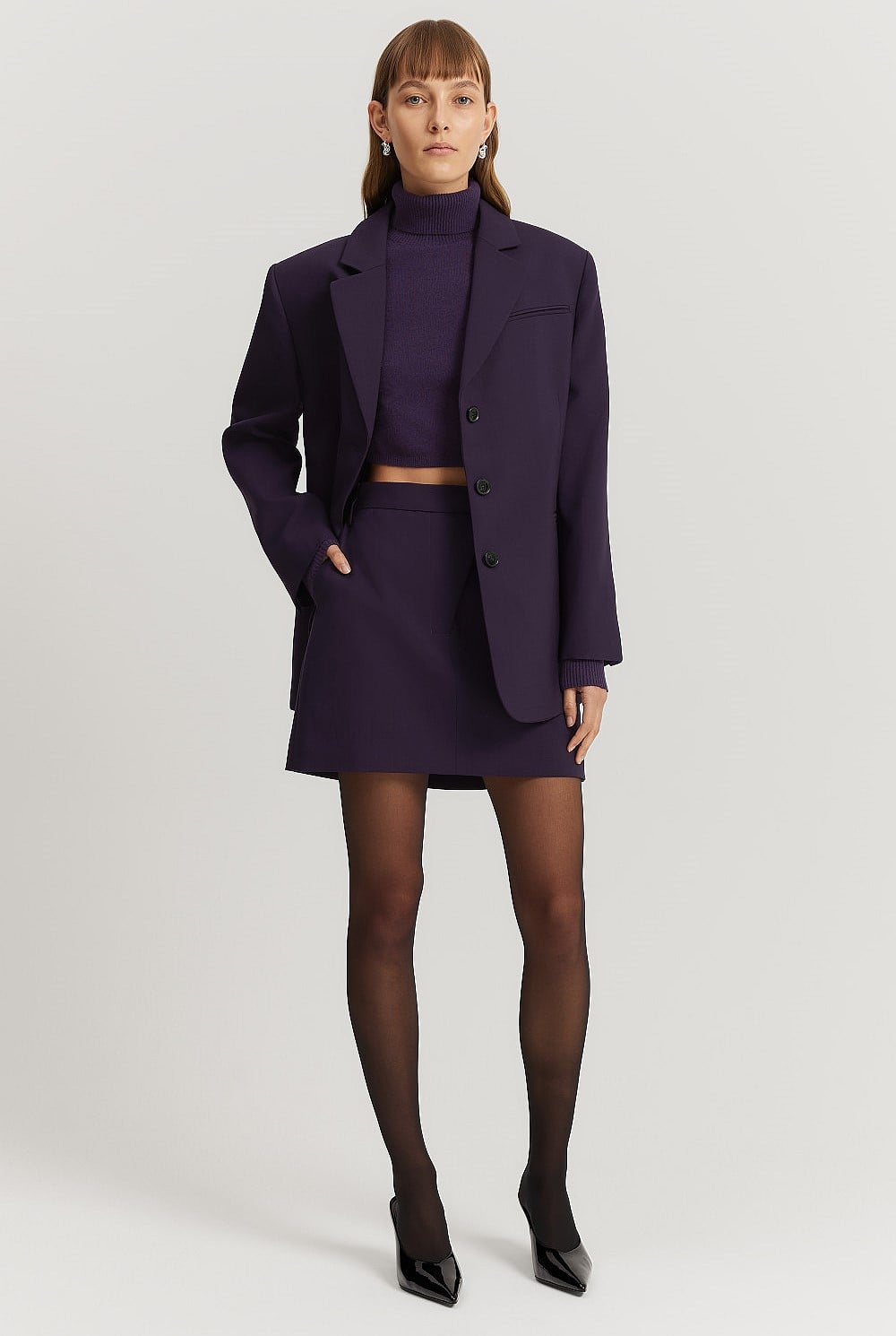 Cashmere Blend Cropped Roll Neck Knit