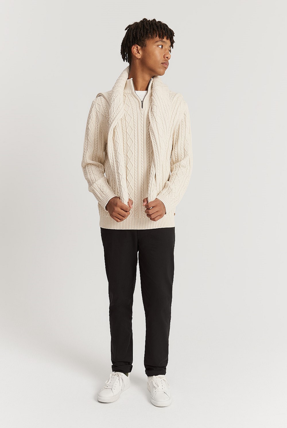 Teen Organically Grown Cotton Cable Half Zip Knit