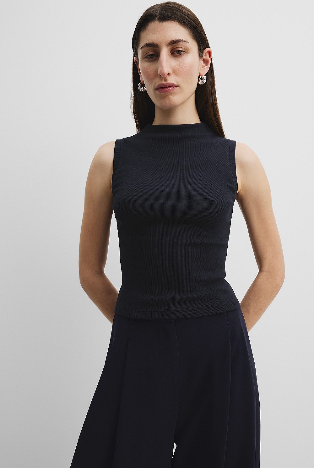 Australian Cotton Blend Mock Neck Rib Tank